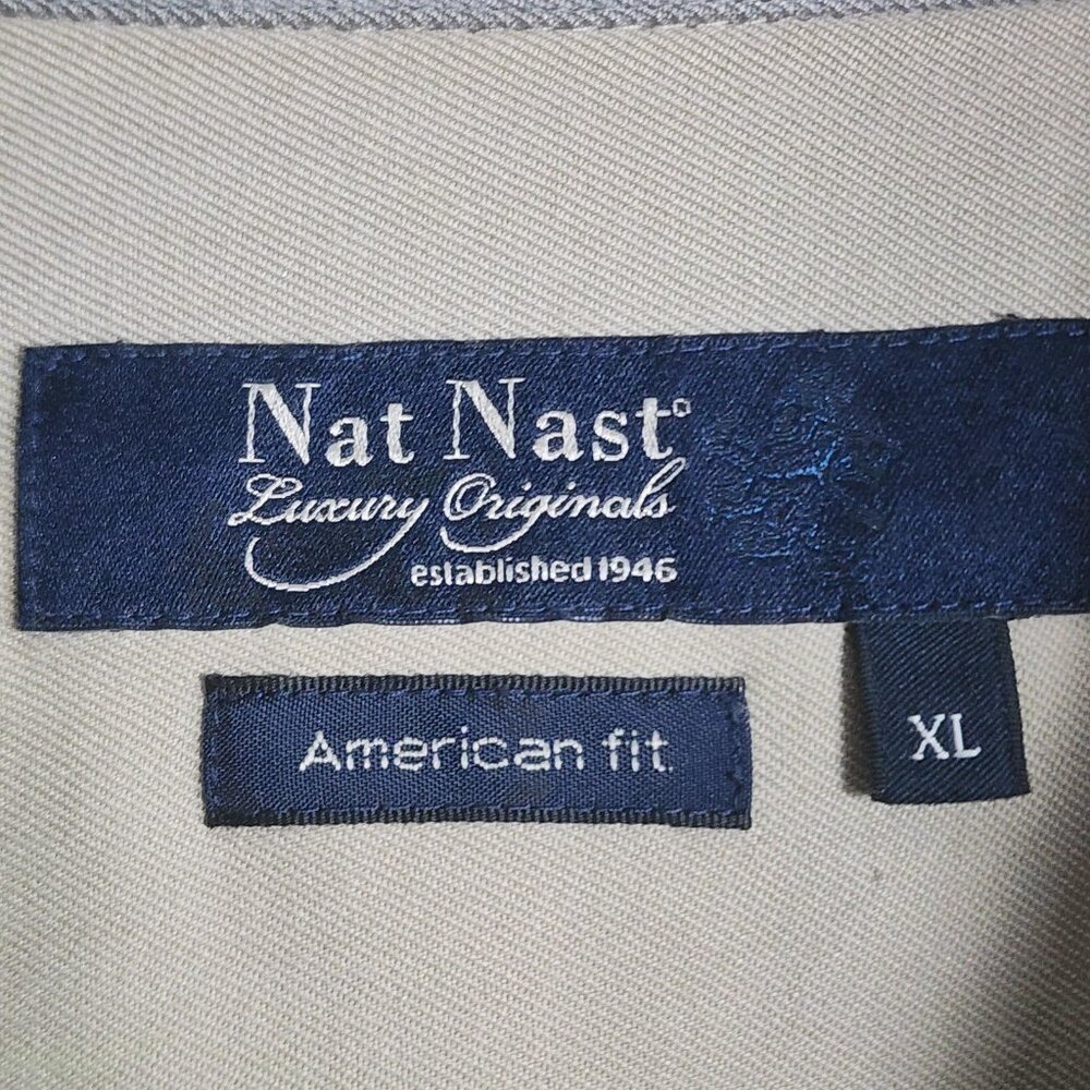 Nat Nast Shirt Mens XL Beige Gray Silk Camp Bowling Argyle Panel Short Sleeve - Picture 5 of 12